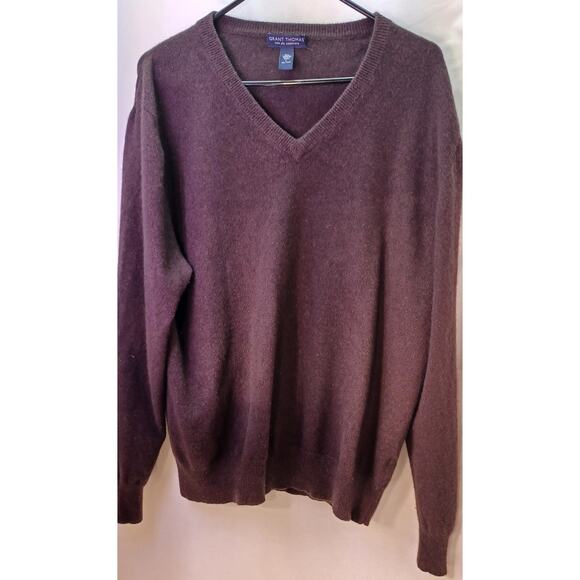 Grant Thomas Other - Grant Thomas Brown Cashmere V-Neck Sweater Size L Classic Menswear Luxury
